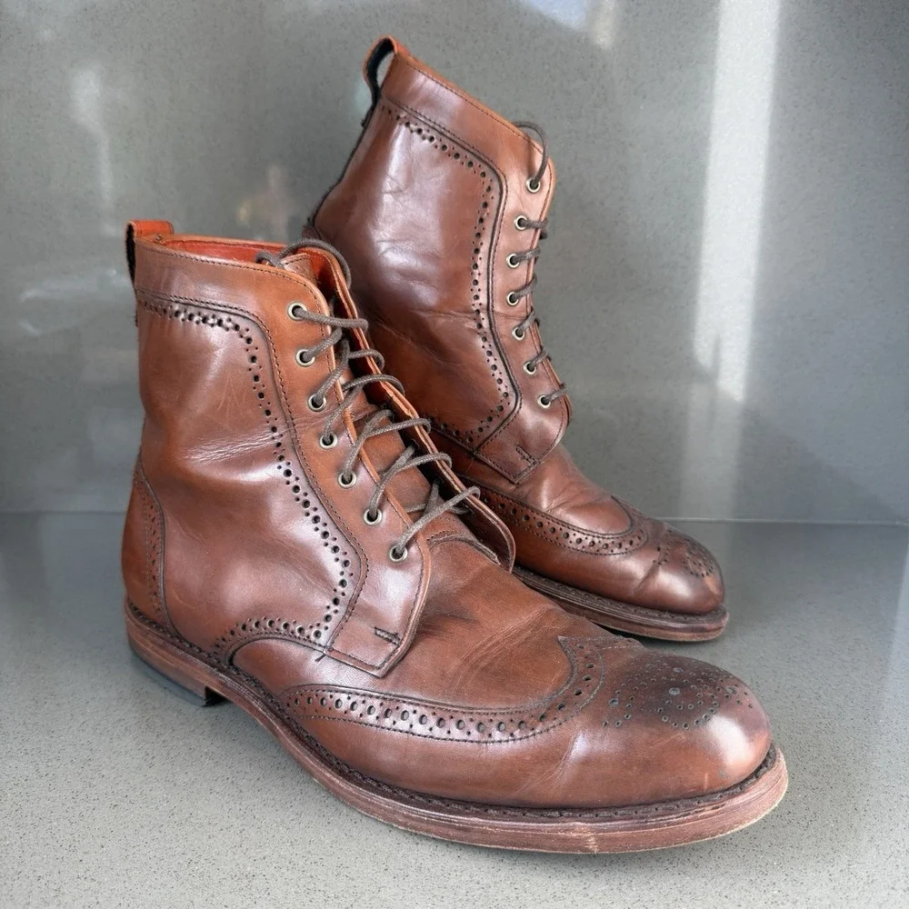 Allen Edmonds Dalton Boots Mens 11 D Dark Chili Leather Wingtip Brogue Dress